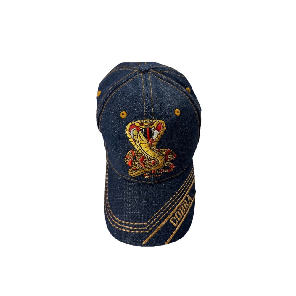 Vintage Cobra Denim Baseball Cap Gold Embroidered Snake Structured Hat Pre-owned